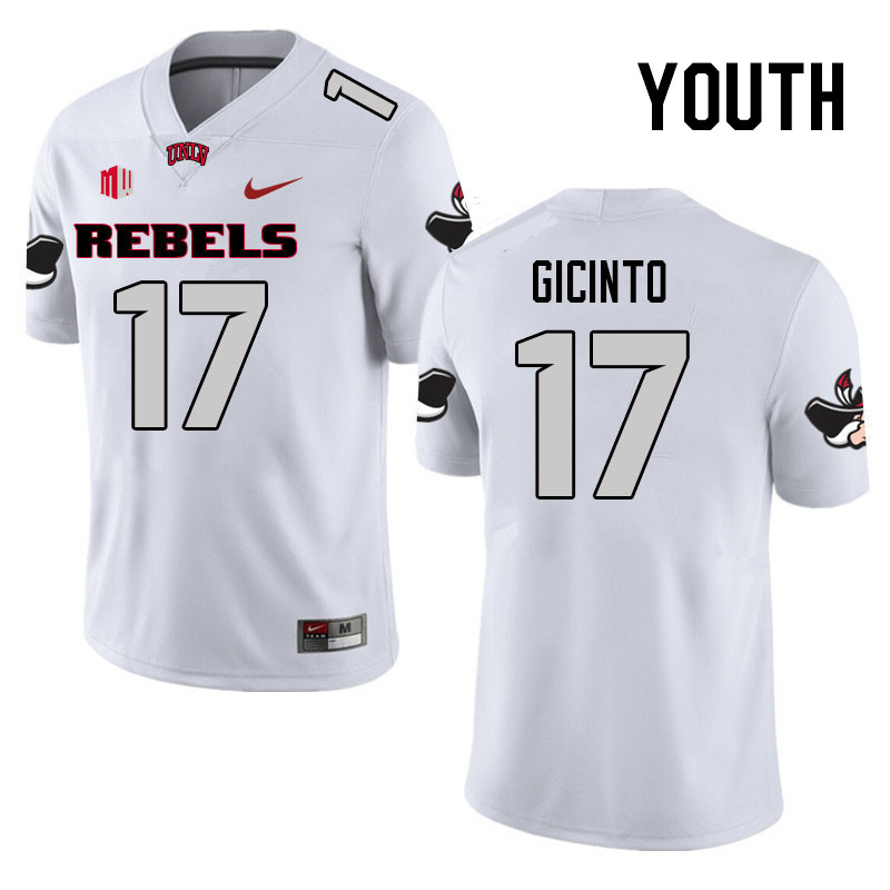 Youth #17 Dominic Gicinto UNLV Rebels College Football Jerseys Stitched Sale-White - Click Image to Close